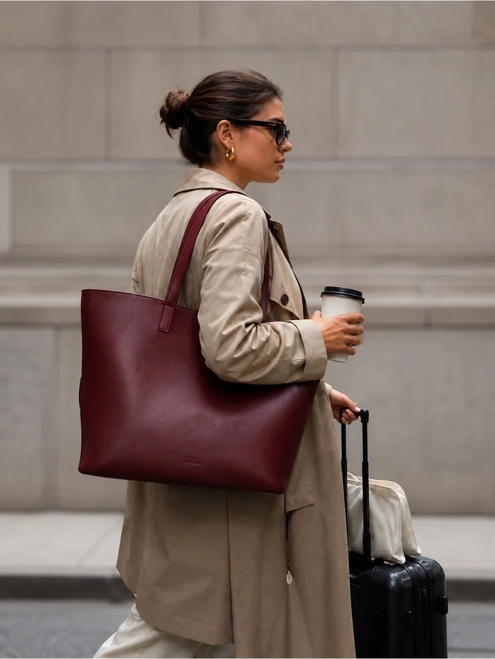Away The Latitude Tote Ruby Burgundy Leather Travel Laptop Carry On Bag EUC